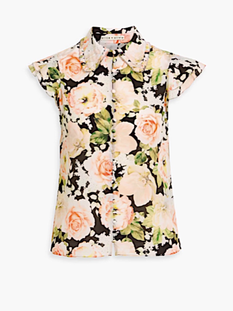Alice + Olivia Martel Floral-Print Silk Crepe De Chine Blouse